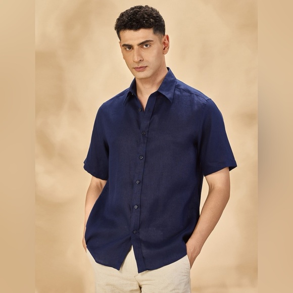 Neiman Marcus Linen Short Sleeve Button Down Shirt - Picture 1 of 6